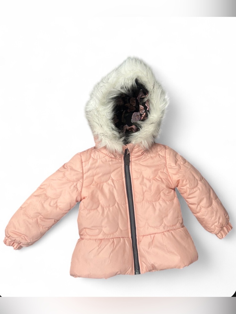Girls Toddler Pink Hooded Faux-Fur Trim Puffer Jacket - Kids